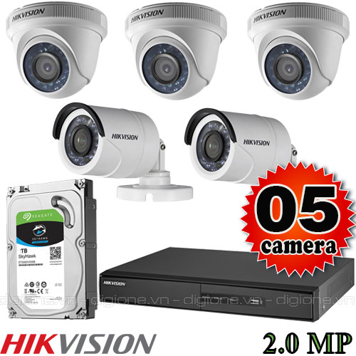 Lắp đặt trọn bộ 5 camera giám sát 2.0M Hikvision